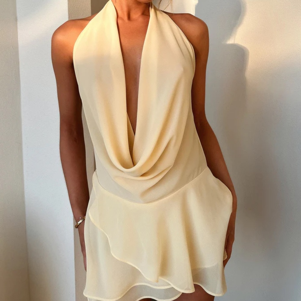 Yellow Backless Halter Dress
